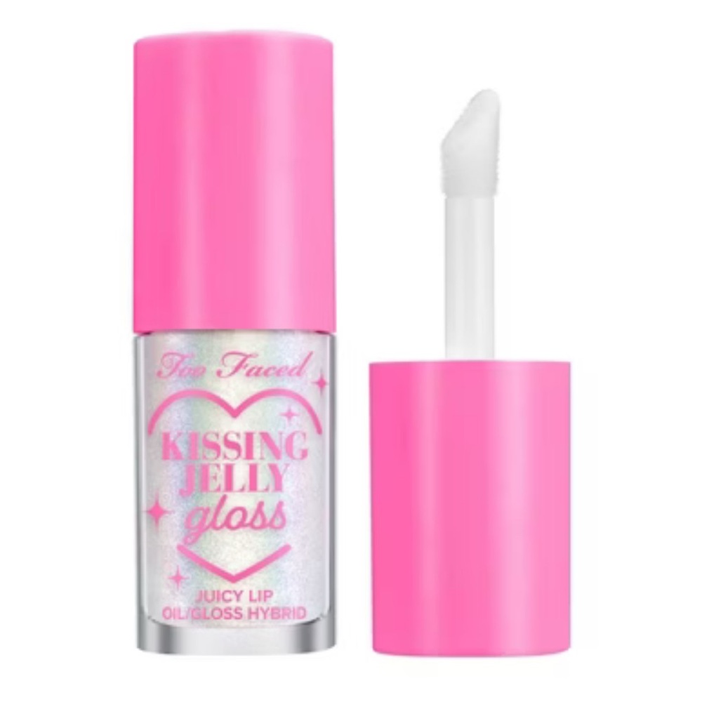 Too Faced Kissing Jelly Hydrating Lip Oil Gloss in Strawberry Frosting NEW